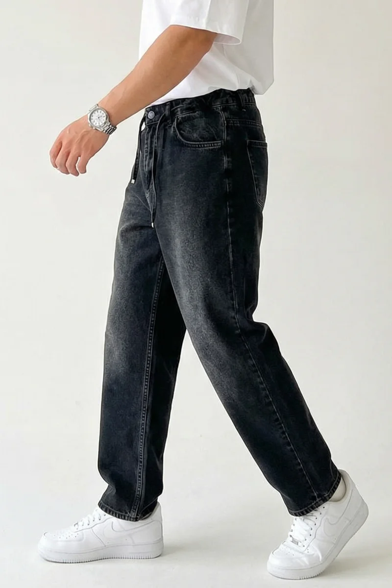 Erkek Rahat Kesim Baggy Denim Siyah Pantolon