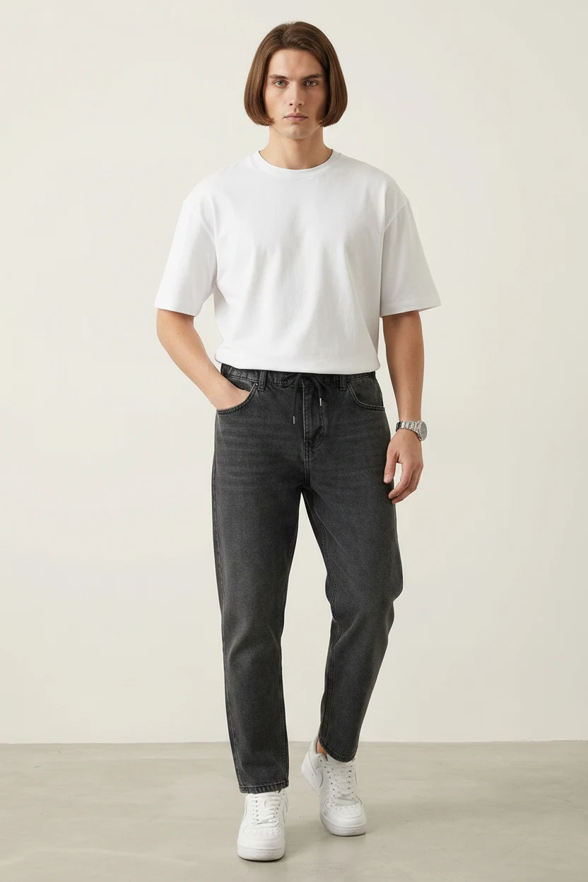 Erkek Rahat Kesim Baggy Denim Antrasit Pantolon