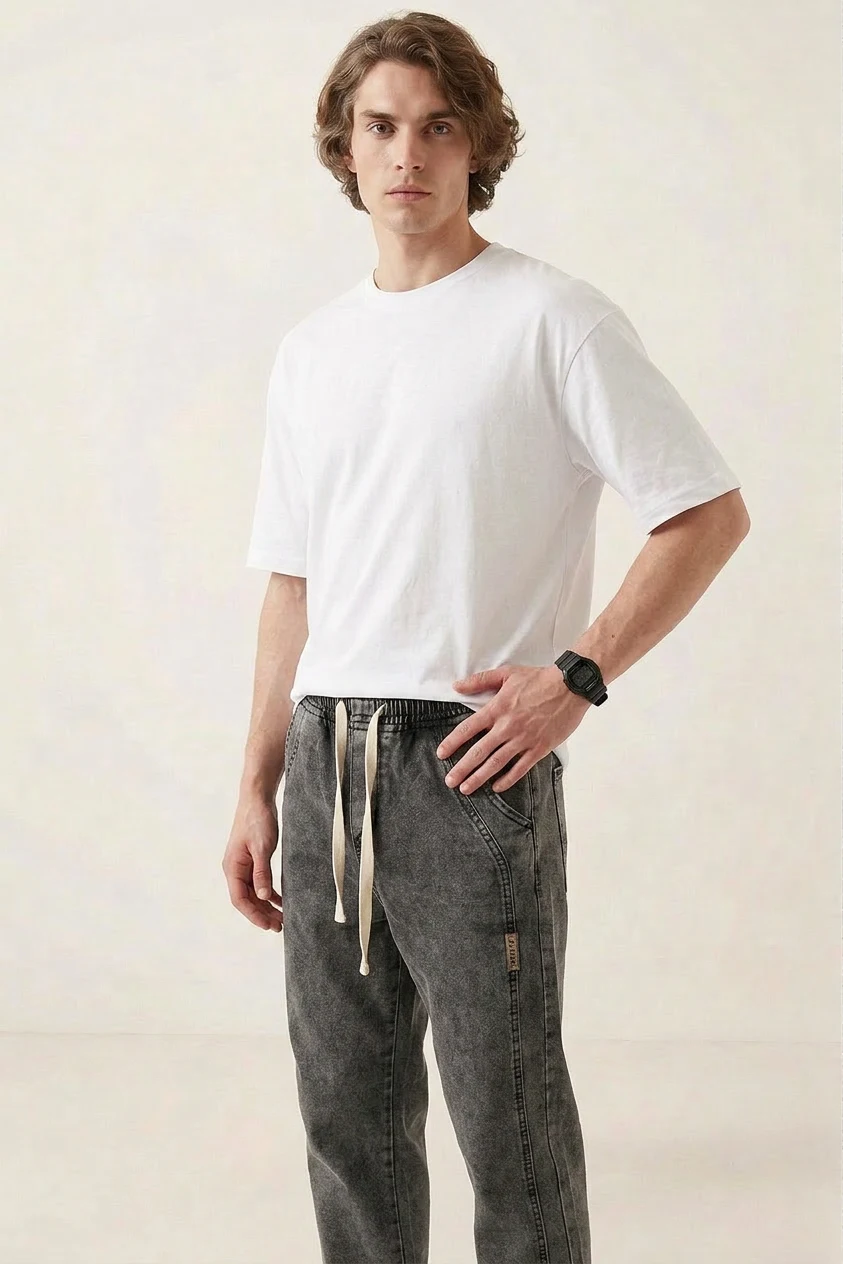 Erkek Rahat Kesim Baggy Denim Antrasit Pantolon