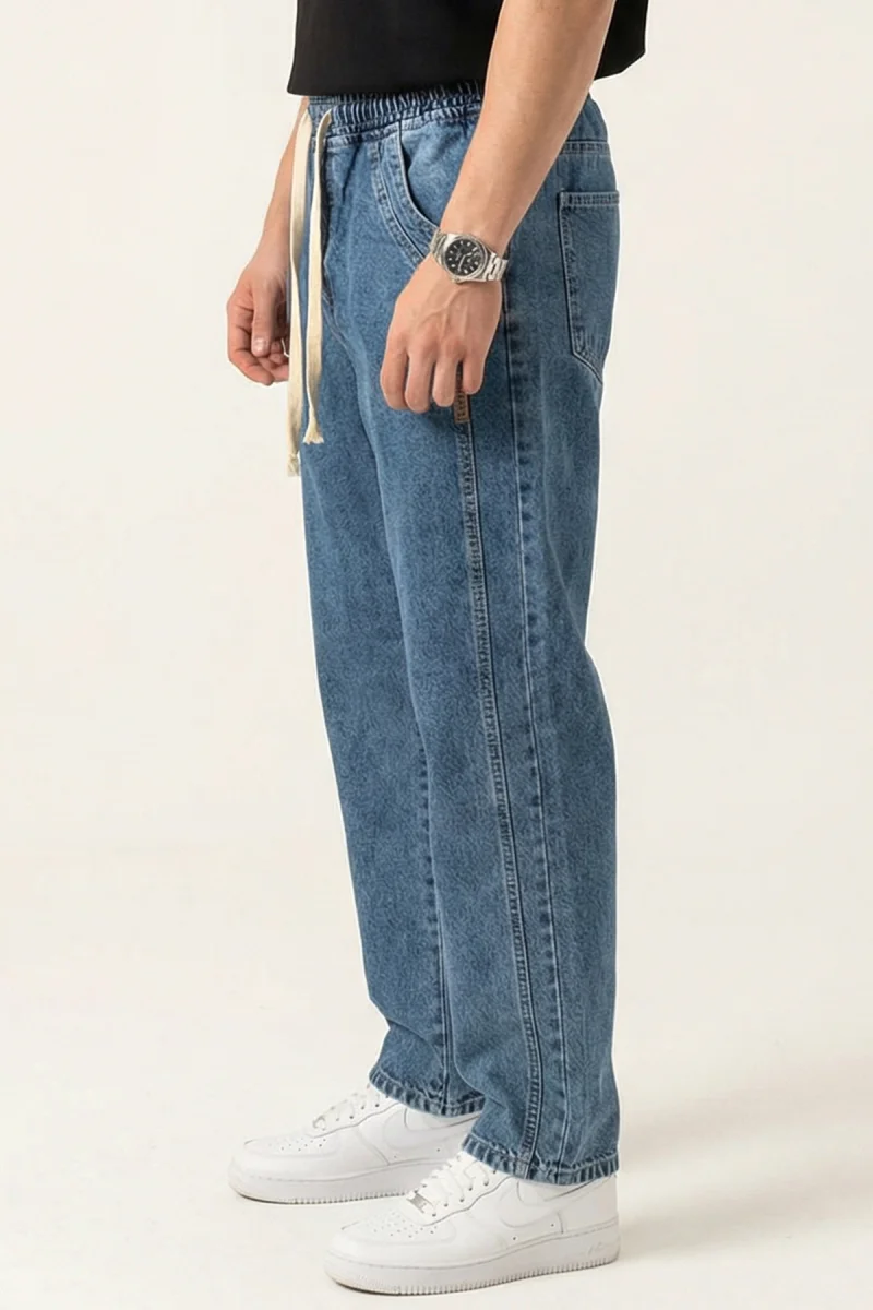 Erkek Rahat Kesim Baggy Denim İndigo Pantolon
