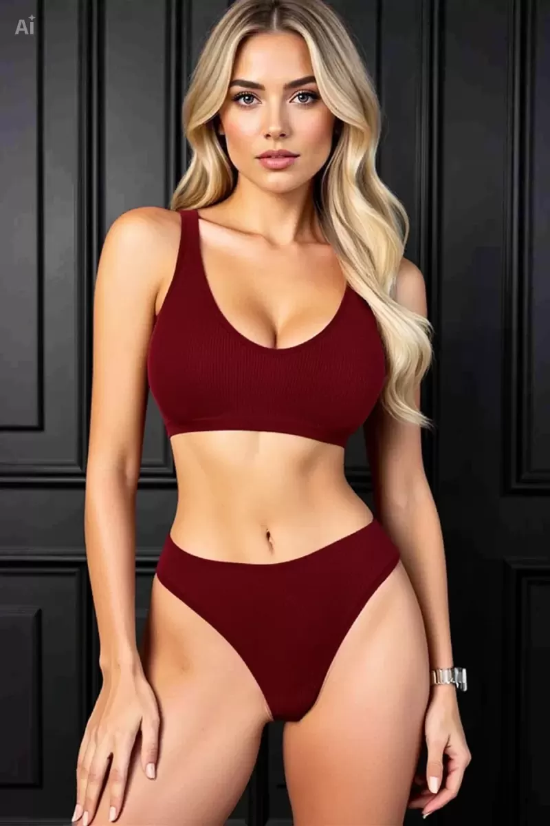 Kadın Bordo Özel Tasarım Seamless Tanga Sütyen Takımı Şık İç Giyim Seti