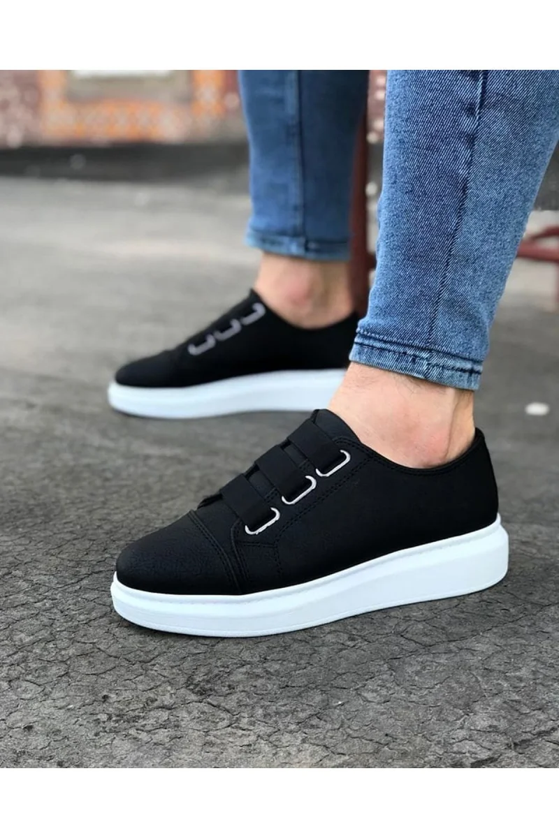 JY026 Astor Erkek Günlük Lastikli Cilt Spor Sneaker Ayakkabı CBT - Siyah