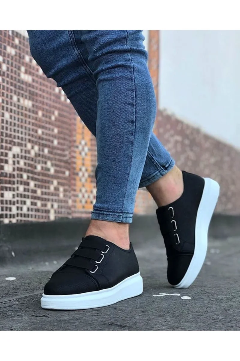 JY026 Astor Erkek Günlük Lastikli Cilt Spor Sneaker Ayakkabı CBT - Siyah