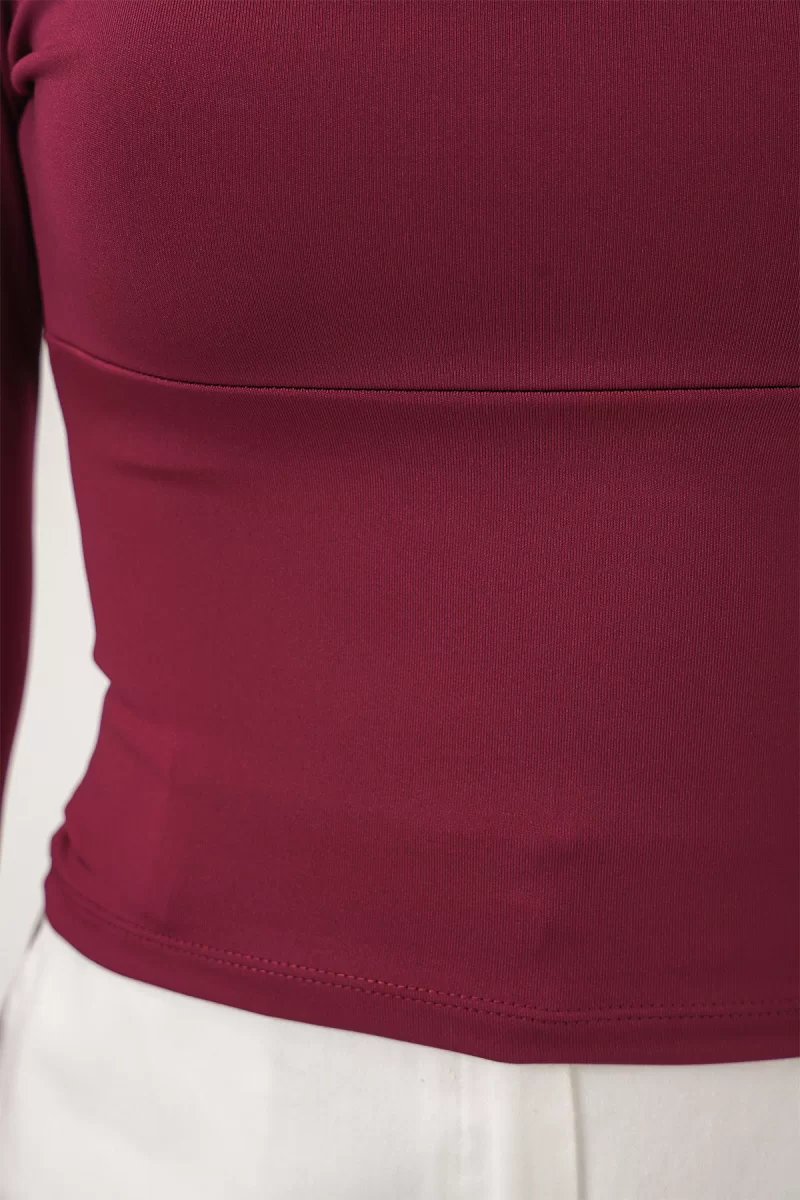 Kadın Kare Yaka Slim Fit Bordo Bluz