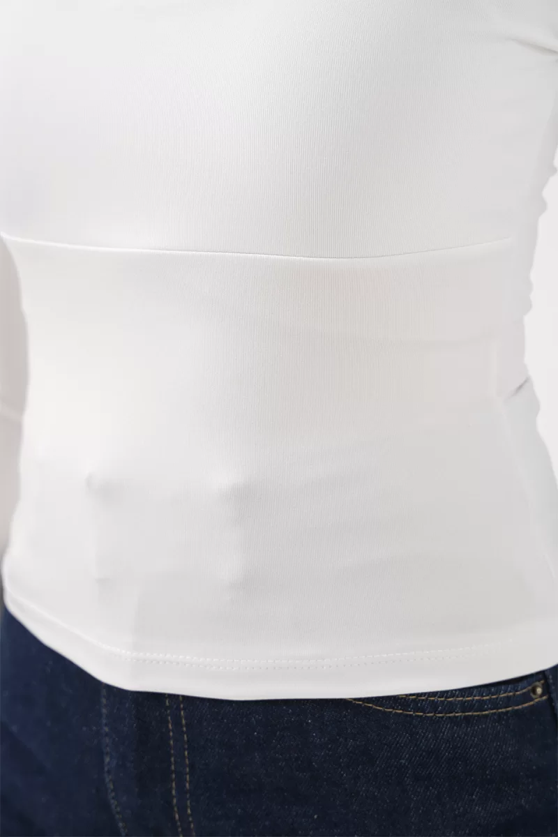Kadın Kare Yaka Slim Fit Uzun Kol Beyaz Bluz