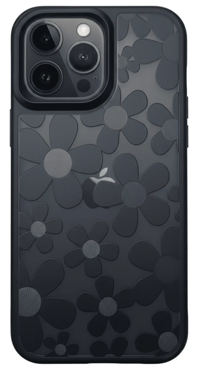 iPhone 16 Pro Max Çiçekli Kılıf Bağlama Aparatlı Siyah